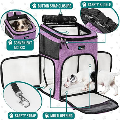 PetAmi Dog Backpack Carrier, Airline Approved 4-Way Entry Cat Backpack Carrier, Ventilated Mesh, Collapsible Pet Carrier for Small Puppy, Kitten, Hiking, Travel Car, Vet, up to 18 lbs, Purple - color: Purple