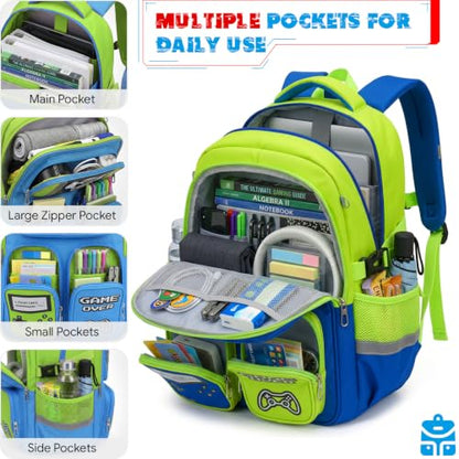 Boys Backpack, Luminous Gamer Backpack for Boys with Lunch Box,Pencil Case and Coin Puese,Kids Schoolbag Bookbag for Teen Boy Elementary Middle High School Travel - color: Green