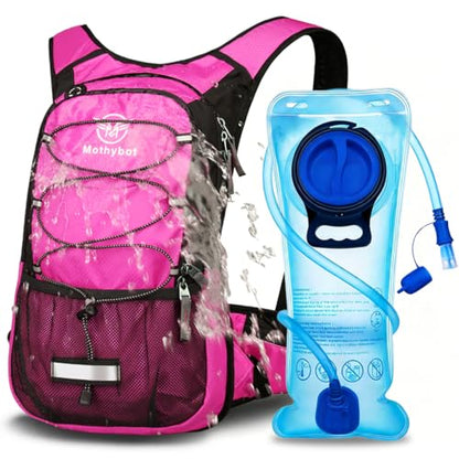 Mothybot Hydration Pack, Insulated Hydration Backpack with 2L BPA Free Water Bladder and Storage, Hiking Backpack for Men, Women, Kids for Running, Cycling, Camping - Keep Liquid Cool up to 5 Hours - color: Pink