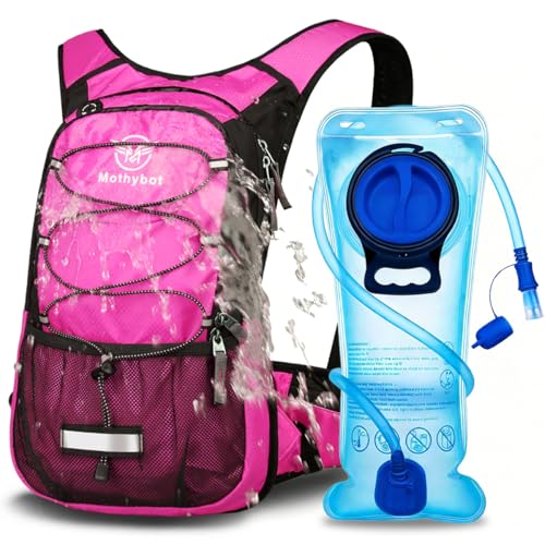 Mothybot Hydration Pack, Insulated Hydration Backpack with 2L BPA Free Water Bladder and Storage, Hiking Backpack for Men, Women, Kids for Running, Cycling, Camping - Keep Liquid Cool up to 5 Hours - color: Pink