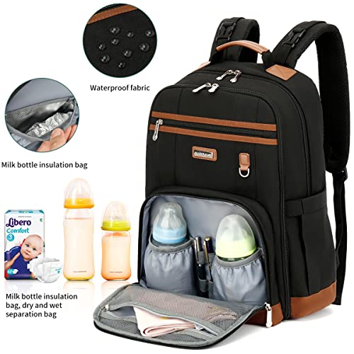 Diaper Bag Backpack, Large Baby Nappy Bags with Portable Changing Pad for Boys and GirlsMultifunction Travel Baby Bag for Moms Dads, Shower Gifts Waterproof and Stylish，Black - color: Black