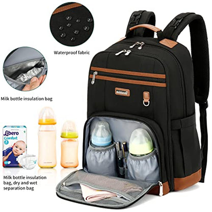 Diaper Bag Backpack, Large Baby Nappy Bags with Portable Changing Pad for Boys and GirlsMultifunction Travel Baby Bag for Moms Dads, Shower Gifts Waterproof and Stylish，Black - color: Black