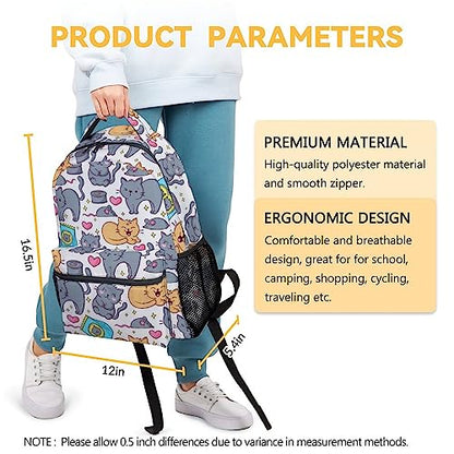 Cat Backpack for Girls Boys, 16" Cat Theme Bookbag with Durable, Adjustable Straps, Lightweight, School Bag with Large Capacity - color: Color-1