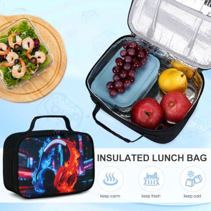 Scothen 3PCS Boys Backpack Set, Cool Backpack for Boys with Lunch Bag & Pencil Case, Kids School Bag Teen Boy Bookbag for Kindergarten Elementary Middle School with USB Charging Port - color: Red & Blue Headphones