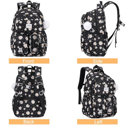 ACESAK Backpack for Girls - Girls Backpack with Lunch Bag & Pencil Pouch for Teen Kids Laptop Backpack for Women, Elementary Middle High School Bookbag Travel Daypack (Black Daisy) - color: Black Daisy