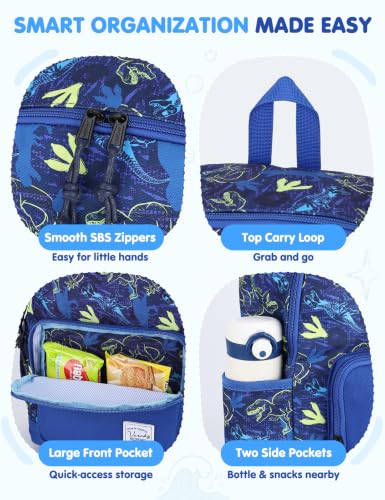VASCHY Kids backpacks, Cute Lightweight Water Resistant Preschool Backpack for Boys and Girls Chest Strap | Cute - color: Navy Dinos, size: Small (4-6 Yrs) - 15'' H