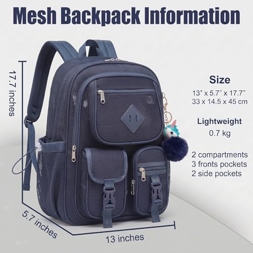 Mesh Backpack for Girls Boys, Heavy Duty Semi-Transparent Mesh Bookbag Womens Mens Mesh Backpacks for School, Sports, Beach, Swimming, Travel - Navy Blue - color: Navy Blue