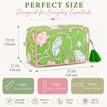 Huar Travel Makeup Bag- Large Capacity Cosmetic Bags for Women - color: Lime & Pink Floral