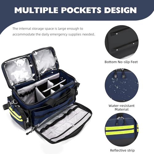 Empty First Aid Bag Medical Bag Home Health,Empty First Aid Storage with Detachable Divider Emergency Responder for Nursing Student,Therapist,Doctors - color: Blue