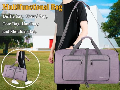 Woogwin Travel Duffel Bag Large Foldable Waterproof Overnight Bag for Beach Swim Bags Pool Sports Gym - color: 60L SnowPurple