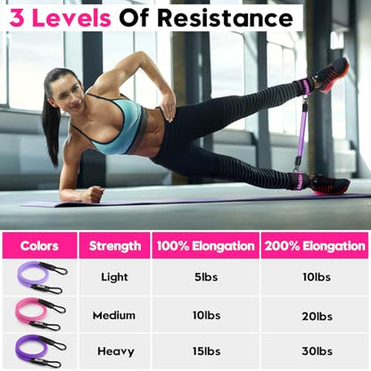 WALITO Ankle Resistance Bands with Cuffs, Exercise Bands for Legs and Butt, Booty Workout Equipment for Kickbacks and Hip Fitness Training - color: Black pink