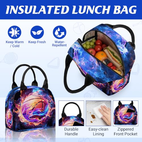 3PCS Boys Basketball Backpack, Bookbag for Kids Boys with Lunch Box, 17 Inch Basketball Teens School Bag Set, Laptop Backpack for Mens School/Daypack - color: Basketball
