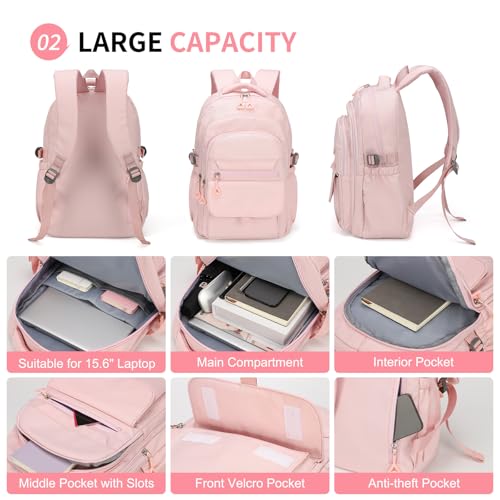 Aesthetic Daypack Backpack, Water-Resistant 15.6" Laptop Backpack for Women and Men, Featuring Touch-Fastener and Anti-Theft Pockets (Pink) - color: Pink