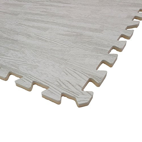 100 Sq. Ft 3/8 Inch Thick Printed Foam Tiles Interlocking Foam Mat, 24" x 24", 25 pcs, White Wood Grain Style Protective Flooring, for Home, Exercise or Trade Show - color: White Wood Grain