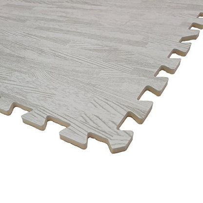 100 Sq. Ft 3/8 Inch Thick Printed Foam Tiles Interlocking Foam Mat, 24" x 24", 25 pcs, White Wood Grain Style Protective Flooring, for Home, Exercise or Trade Show - color: White Wood Grain