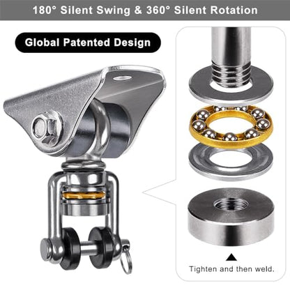 SELEWARE Anti-Squeaking Swing Hanger Stainless Steel Swing Hook Bearing Inside Free Swivel Ceiling Mount Bracket for Hammock Chair Toddler Swing Yoga Swing Punching Bag 2 Pack - color: Silver ( 2 Pack 360° Bearing Swing Hanger )