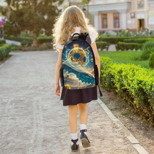 Golden Soccer Ball Crowned Football Boot Stadium Lightning Backpack, Durable Polyester Daypack with Laptop Compartment, Reinforced Bottom, Adjustable Shoulder Straps And Multi Pockets for Travel And D - color: Golden Soccer Ball Crowned Football Boot Stad