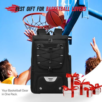 Basketball Backpack, Basketball Bag with Separate Ball Holder & Shoes Compartment Water Resistant Sports Bag Basketball Equipment Bags Fit Volleyball, Soccer, Swim, Gym, Travel, Black - color: Black
