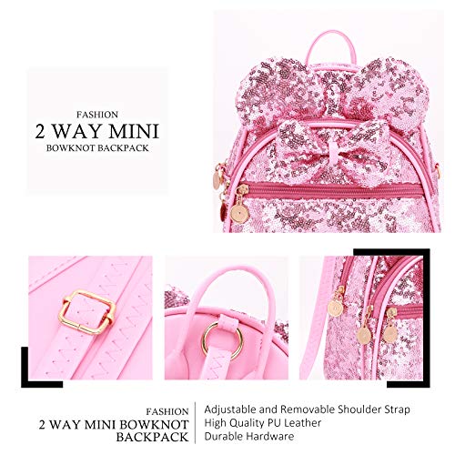 KL928 Girls Mini Backpack Bowknot Polka Dot Cute Small Daypacks Convertible Shoulder Bag Purse for Women - color: Pink