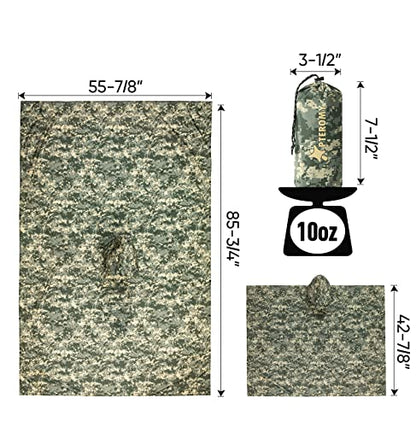 PTEROMY 3-in-1 Hooded Rain Poncho for Adult with Pocket, Waterproof Lightweight Unisex Raincoat for Hiking Camping Emergency - color: Green Digi Camo