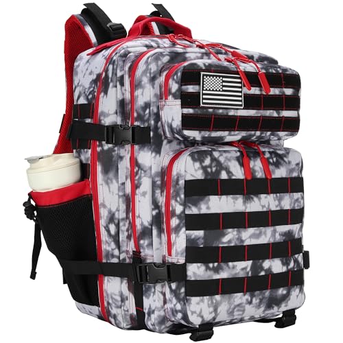 Lovelinks21 45L Tactical Assault Backpack 3 day assault pack with Molle Waterproof backpack Rucksack for Tactical Backpacks (Black White Red) - color: Black White Red