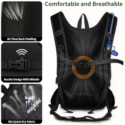 Hydration Backpack with 2L Water Bladder - 20L Water Backpack for Hiking, Cycling, Running, Biking, Lightweight Hiking Pack Bag for Women & Men with Trekking Pole Holders - color: Black With 2l Water Bladder