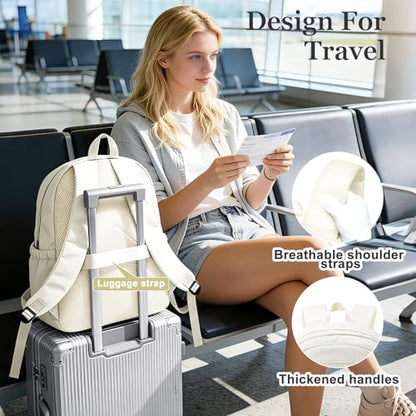 College Backpack For Women Men,Lightweight High School Bag,School Backpack With Lots Of Pockets,Cute Bookbag For Teens Boys Girls,Casual Daypack Backpack For School(Beige) - color: A2-white