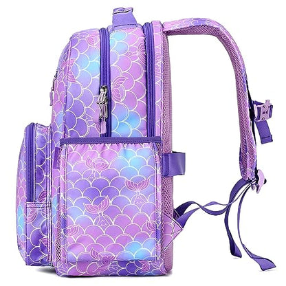 mibasies Girls Backpack: Large Kids Backpack Girls for Elementary School with Laptop Compartment - Mermaid Tail - color: Mermaid Tail, style: School-17"h