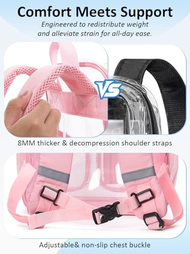 Double-Layer Clear Backpack Heavy Duty, 17 Inch Large Clear Bookbag, Transparent See Through Backpack For School, Work, College, Travel, Sport- Pink - color: 1# Pink, style: Pro Series (Double Layer)