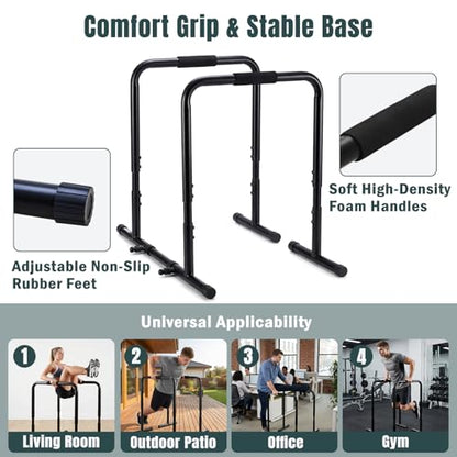 OLIXIS Dip Bar, Adjustable Heavy Duty Dip Bar Station with Soft High-Density Foam Handles, Stabilizer Parallel Parallette Bar Fitness Equipment for Home, Gym, Patio, Office - color: Inky Black