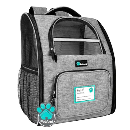 PetAmi Dog Backpack Carrier for Small Medium Dogs Large Cats up to 18 lbs, 2 Side Entry, Structured No-Collapse Frame, Airline Approved Ventilated Pet Backpack for Hiking Camping Travel, Grey - color: Heather Gray
