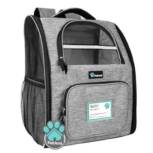 PetAmi Dog Backpack Carrier for Small Medium Dogs Large Cats up to 18 lbs, 2 Side Entry, Structured No-Collapse Frame, Airline Approved Ventilated Pet Backpack for Hiking Camping Travel, Grey - color: Heather Gray