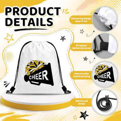 Kacctyen 24 Pcs Cheer Drawstring Backpack Cheer Team Gift Cheerleader Drawstring Gym String Bag Sports Party Favor Bulk(Black Gold) - color: Black Gold