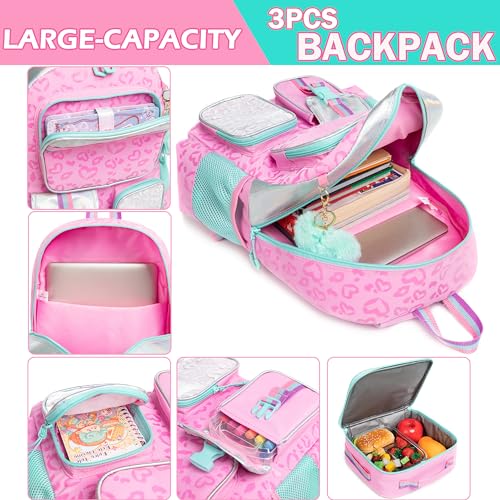 Meetbelify Pink Aesthetic Backpack for Elementary School Girls, 8-10 - color: Pink