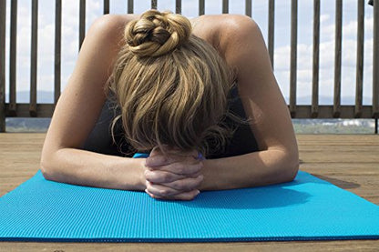YogaAccessories 1/4" Thick High Density Deluxe Non Slip Exercise Pilates & Yoga Mat - color: Light Blue