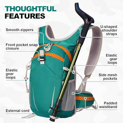 10L Small Hiking Backpack, Mini Travel Daypack for Men Women, Lightweight & Water Resistant - color: Teal Green