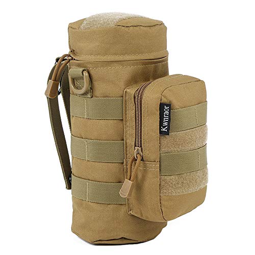 Molle Water Bottle Holder, Tactical Water Bottle Pouches for Backpack with D-Ring Hook - color: Khaki