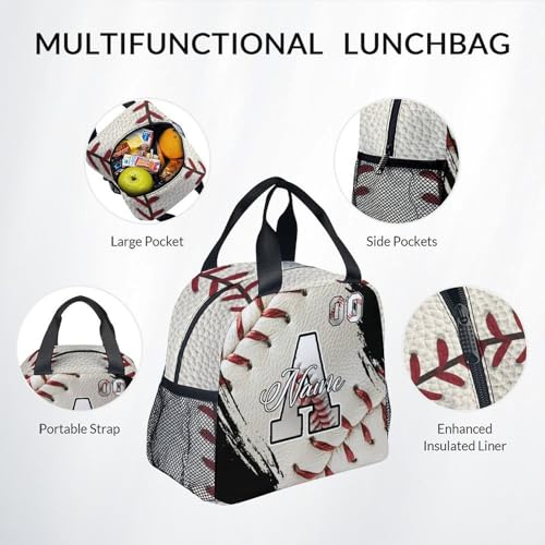 Mercuryelf Custom Baseball Backpack Set for Kids - Personalized Monogram Boys School Bookbag with Lunch Box for Youth Player Team - color: White