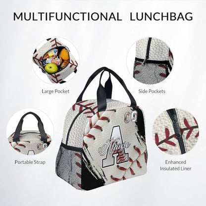 Mercuryelf Custom Baseball Backpack Set for Kids - Personalized Monogram Boys School Bookbag with Lunch Box for Youth Player Team - color: White