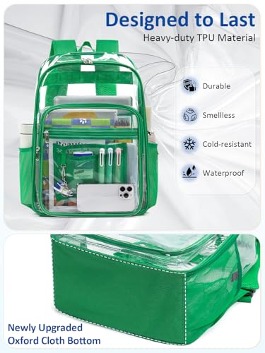 Extra Large Clear Backpack with TSA Lock, Heavy Duty Transparent See Through Clear Bookbag for College, Work, Travel, Casual Sport, Green - color: Green