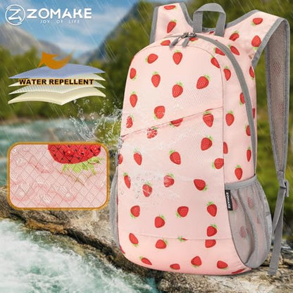 ZOMAKE Lightweight Packable Backpack 20L,Foldable Backpacks Small Daypack for Hiking Water Resistant Day Bag for Travel(Strawberry Print) - color: Strawberry Print