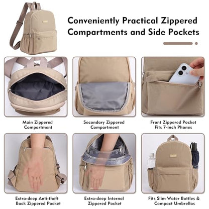 AOTIAN Lightweight Small Hiking Backpack for Women - Durable Water-Resistant Daypack for Travel, Camping & Outdoor Adventures - color: Khaki-small