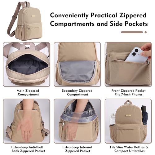 AOTIAN Lightweight Small Hiking Backpack for Women - Durable Water-Resistant Daypack for Travel, Camping & Outdoor Adventures - color: Khaki-small
