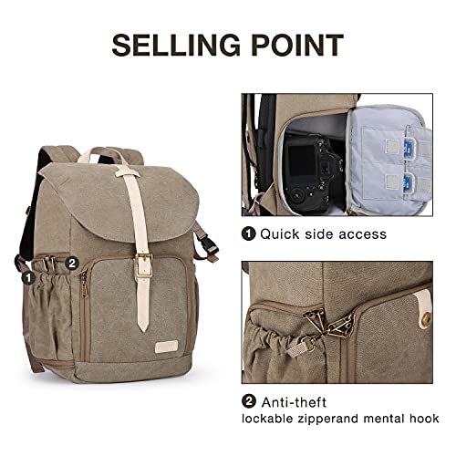 BAGSMART Camera Backpack, DSLR SLR Waterproof Camera Bag with 15 Inch Laptop Compartment & Tripod Holder & Rain Cover, Green - color: D-green[single Buckle]