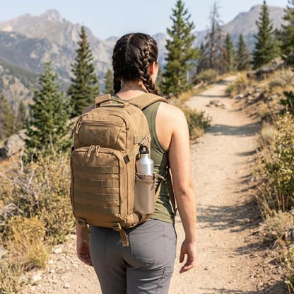 Zsearaymy 25L Small Tactical Hiking Backpack with 180° Open Design Molle System Padded Laptop Lightweight (TAN) - color: Tan