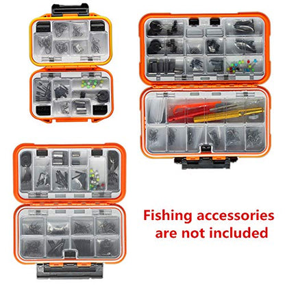 Waterproof Fishing Lure Box Spoon Hooks Baits Storage Tackle Box Containers for Casting Fishing Fly Fishing,Large/Medium/Small Lure Case - color: Orange-Large