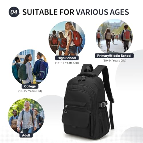 Aesthetic Daypack Backpack, Water-Resistant 15.6" Laptop Backpack for Women and Men, Featuring Touch-Fastener and Anti-Theft Pockets (Black) - color: Black