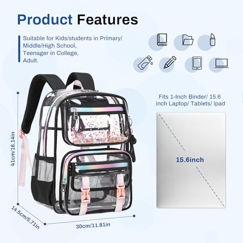 Sisipoet Clear Backpack for School, PVC Clear Bookbag Heavy Duty Transparent Backpack for Stadium Events See Through Bag - color: 1pc-black Sequin