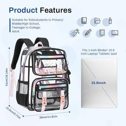 Sisipoet Clear Backpack for School, PVC Clear Bookbag Heavy Duty Transparent Backpack for Stadium Events See Through Bag - color: 1pc-black Sequin