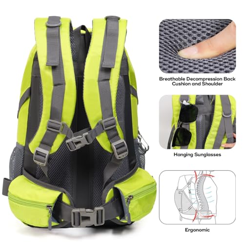 Hiking Backpack Camping 40L Outdoor Daypack Lightweight Travel Backpack with Rain Cover for Women Men (Green) - color: Green